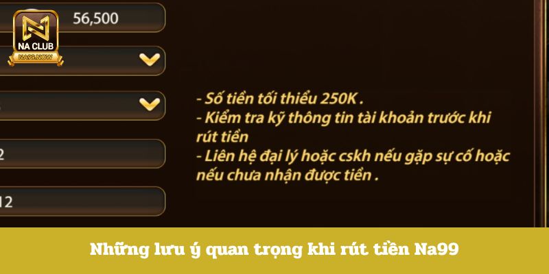 Lưu ý khi rút tiền Na99