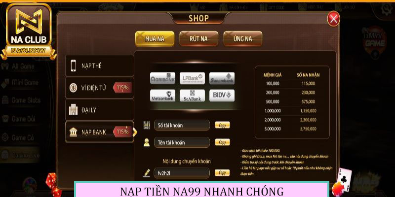 Chi tiết cách nạp tiền vào Na99